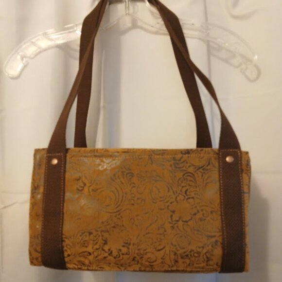 New Southwestern Velvet Tooled Brown Faux Leather Mini Duffle Tote Shoulder Bag - Picture 1 of 10